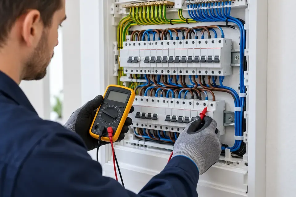Avaliação profissional de circuitos e quadro elétrico — imagem ilustrativa